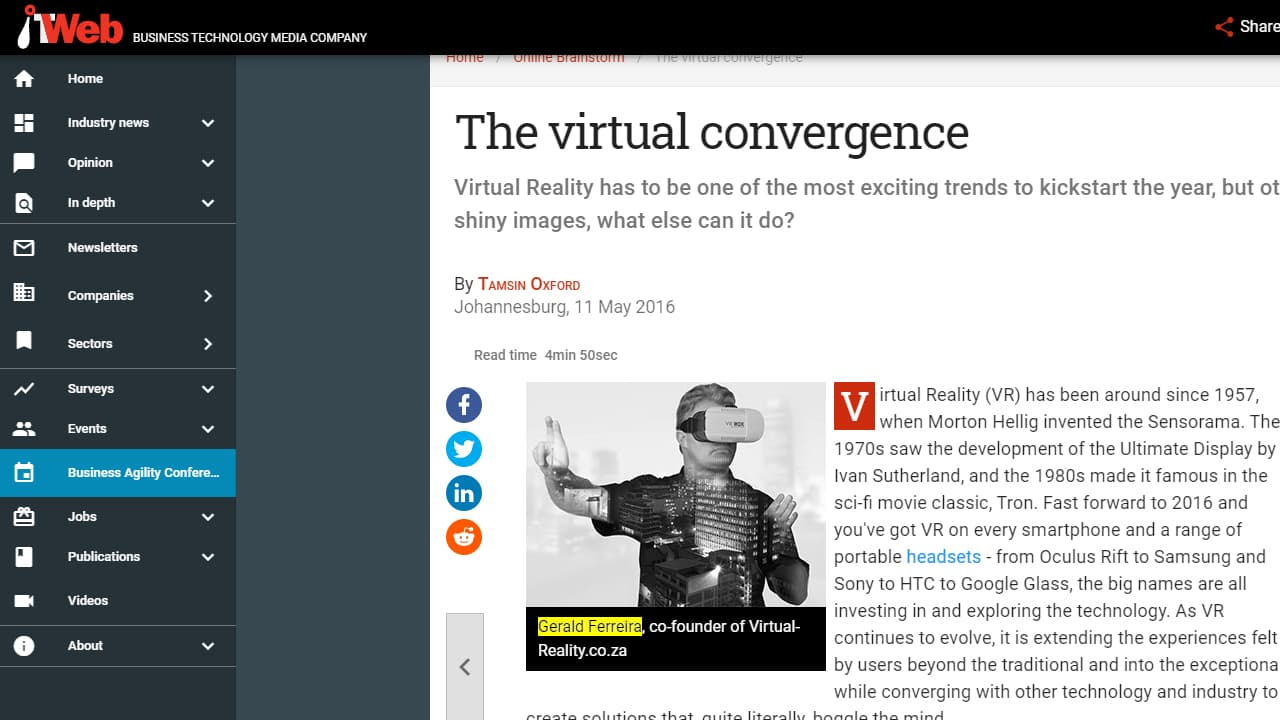 Virtual Reality Gerald Ferreira in Brainstorm Magazine