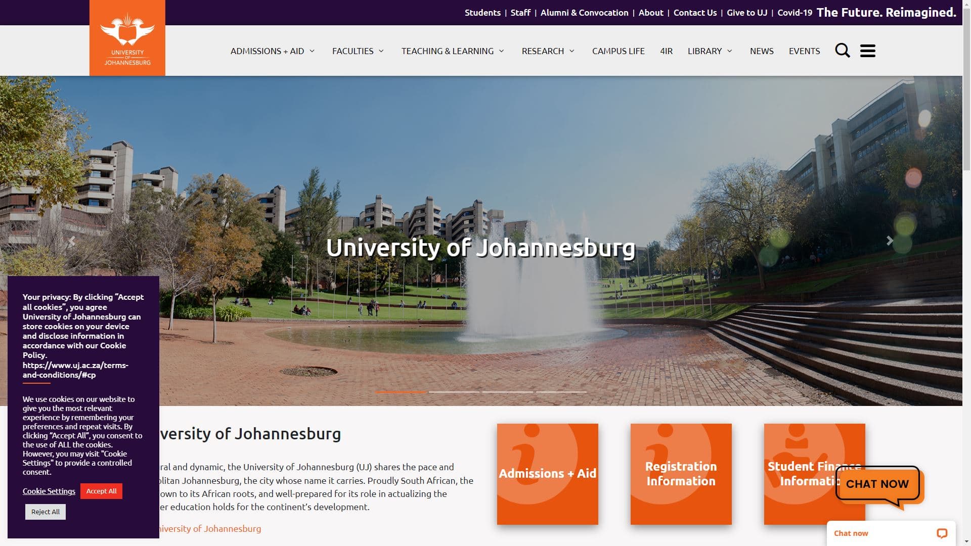 University of Johannesburg Website Development