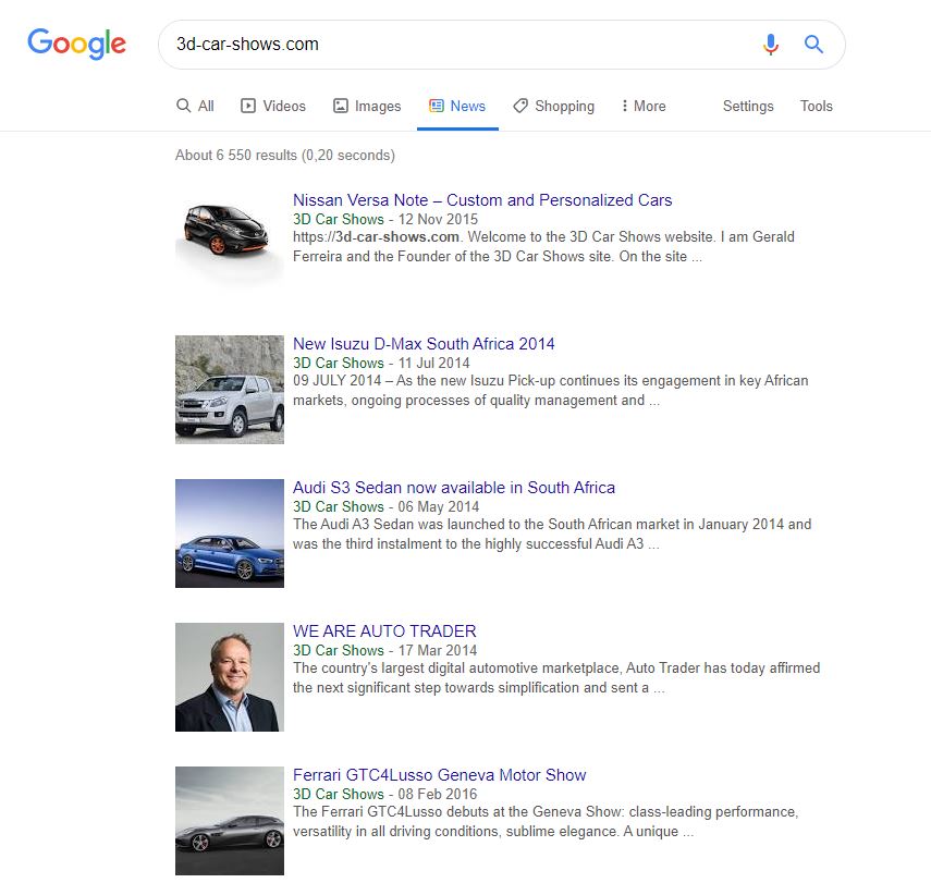 Google News Results 3D Car Shows