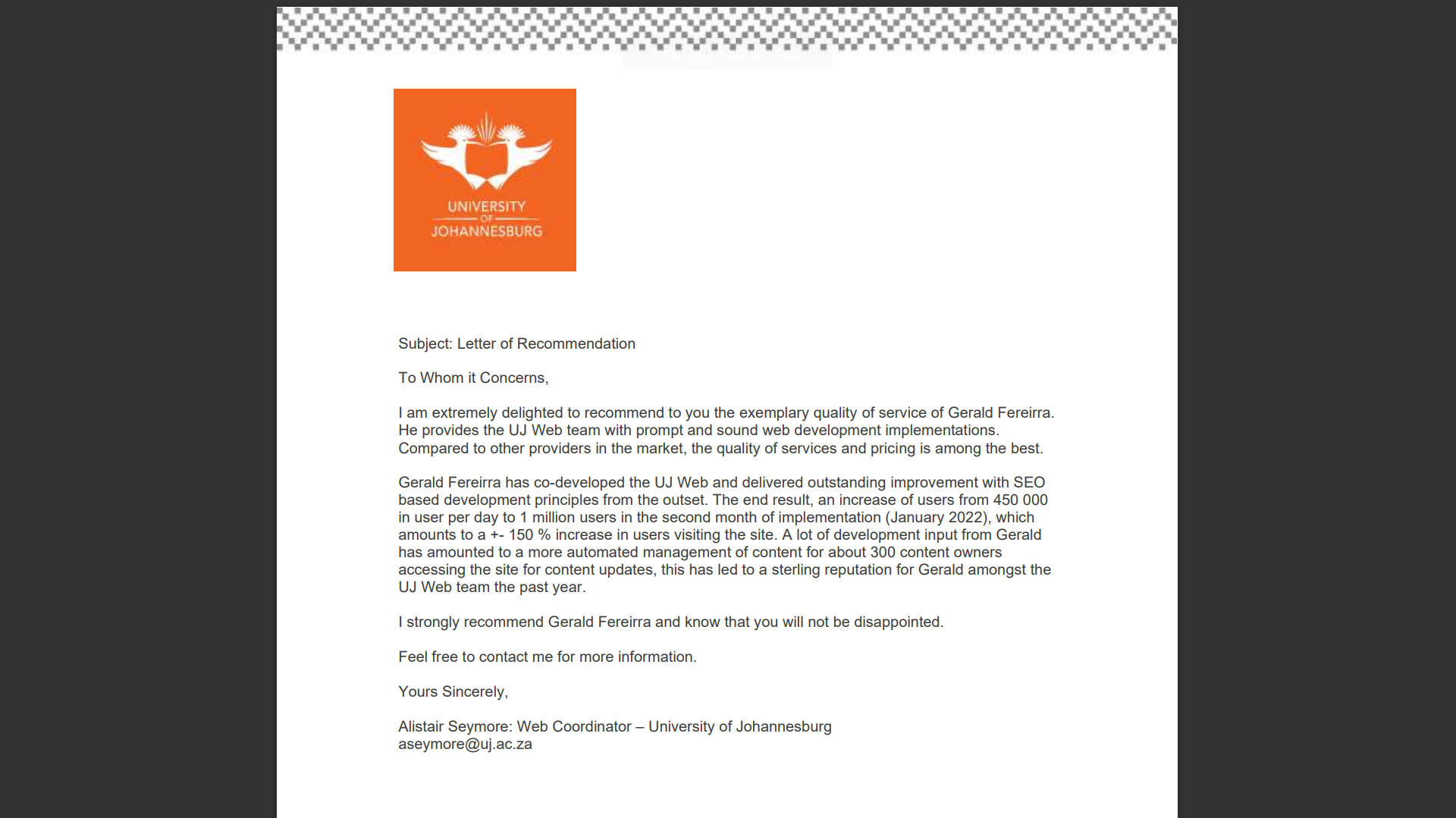 University Letter Of Recommendation